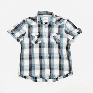 American Eagle Outfitters Mens Vintage White Blue Yellow SS Button Down Shirt